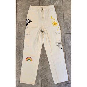 Ivory Cargo Carpenter Denim Pants Rainbow Butterfly High Rise Sz 24 Pacsun